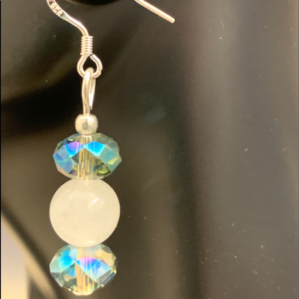 Silver earrings with Jade and crystal beads